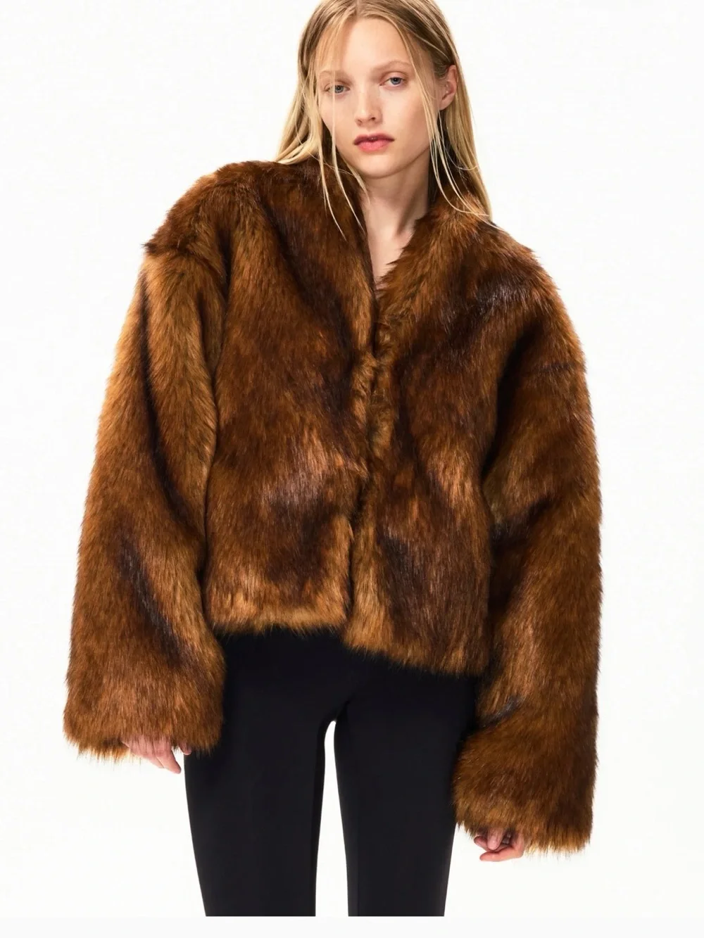 Khy Fax Fur Jacket in Chestnut Brown - Picture 2 of 4